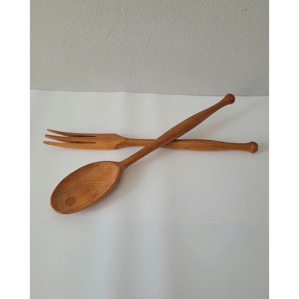 Vintage MCM Wooden Salad Servers Fork and Spoon